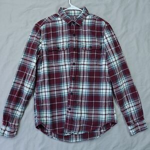 American Eagle Plaid Flannel Shirt Men's M Red Classic Fit Cozy Soft 100% Cotton
